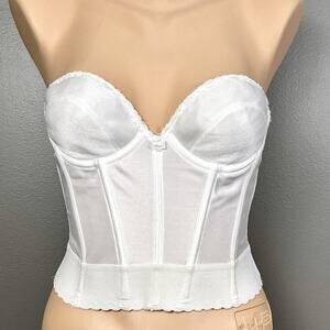 Vintage JCPenney Strapless Longline Bra 34B White Boned Bustier Union Made USA
